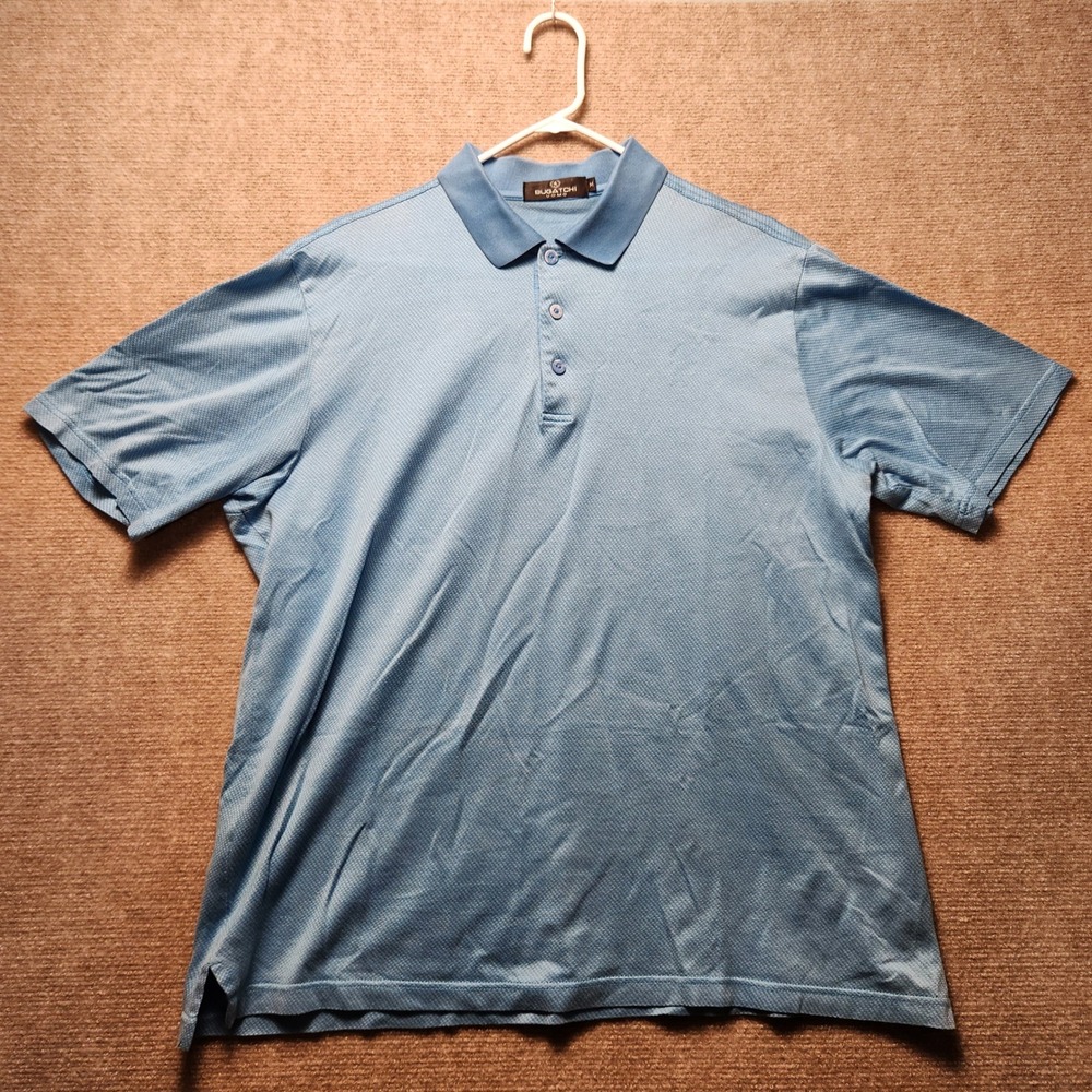 Bugatchi Polo Shirt Mens M Blue Textured Short Sleeve Casual Uomo